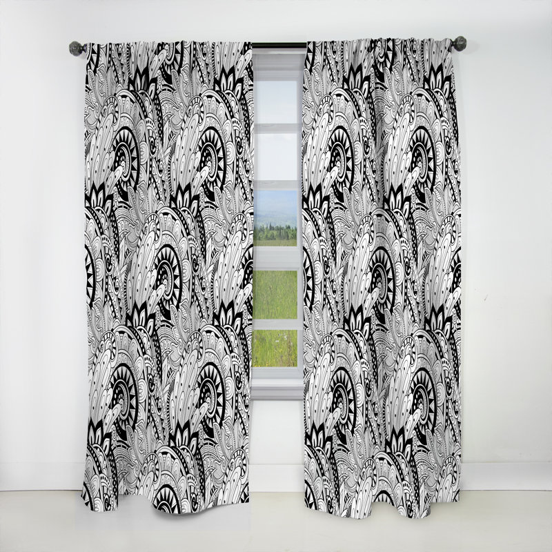 Motif floral monochrome abstrait - Rideau simple occultant bohème et éclectique abstrait, L 52 po x L 90 po