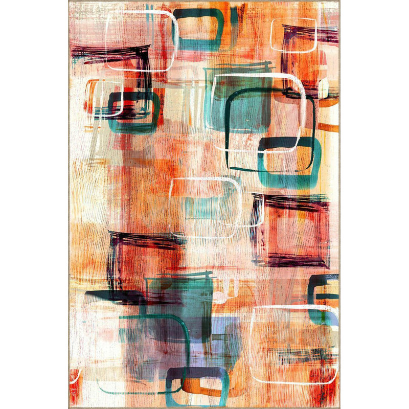 Tapis orange lavable à motif géométrique orange pastel, Sous-tapis carré 3 pi 3 po inclus