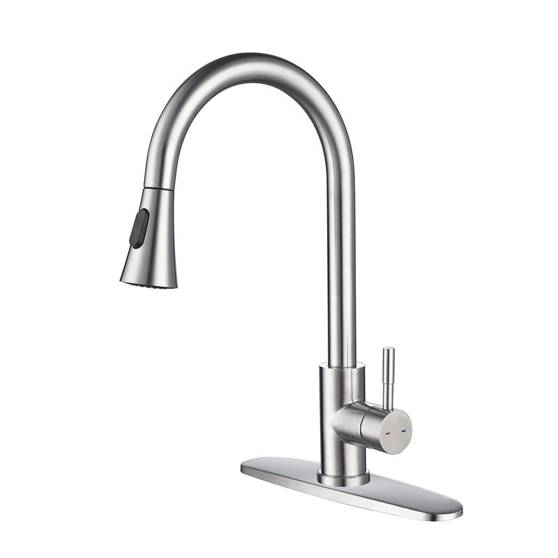 Robinet de cuisine extractible à poignée simple, Nickel brossé