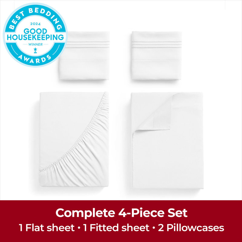 Mellanni 1800 Bed Sheets Queen White, Queen Sheet Set, White
