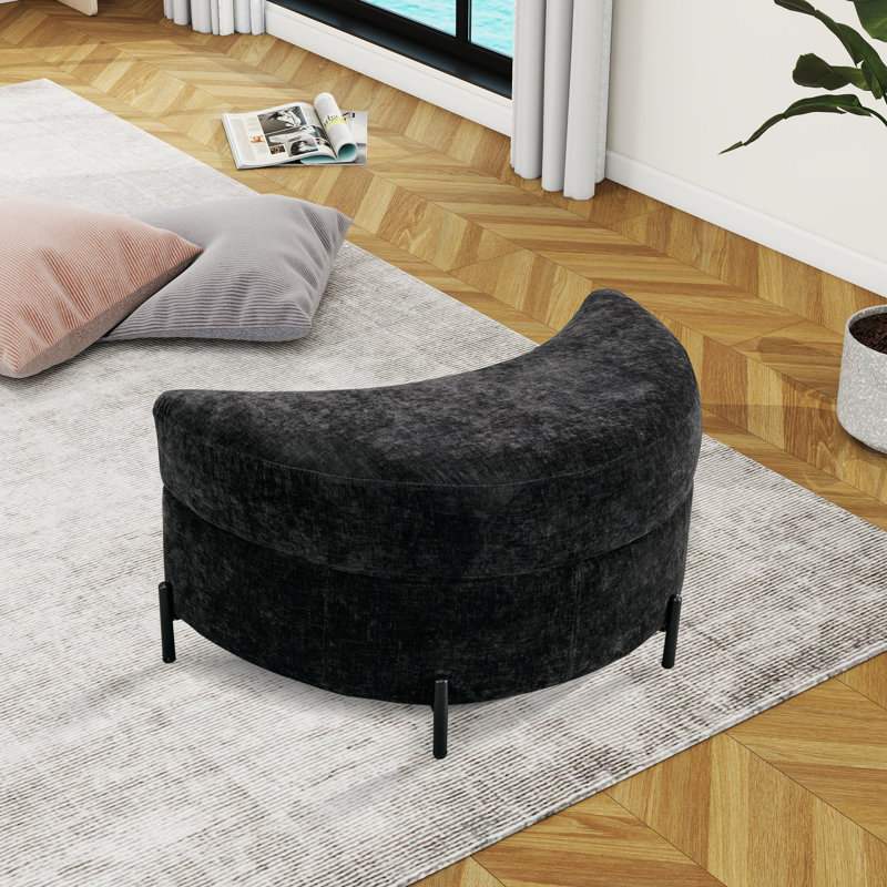 Achorn Upholstered Ottoman, Black Chenille