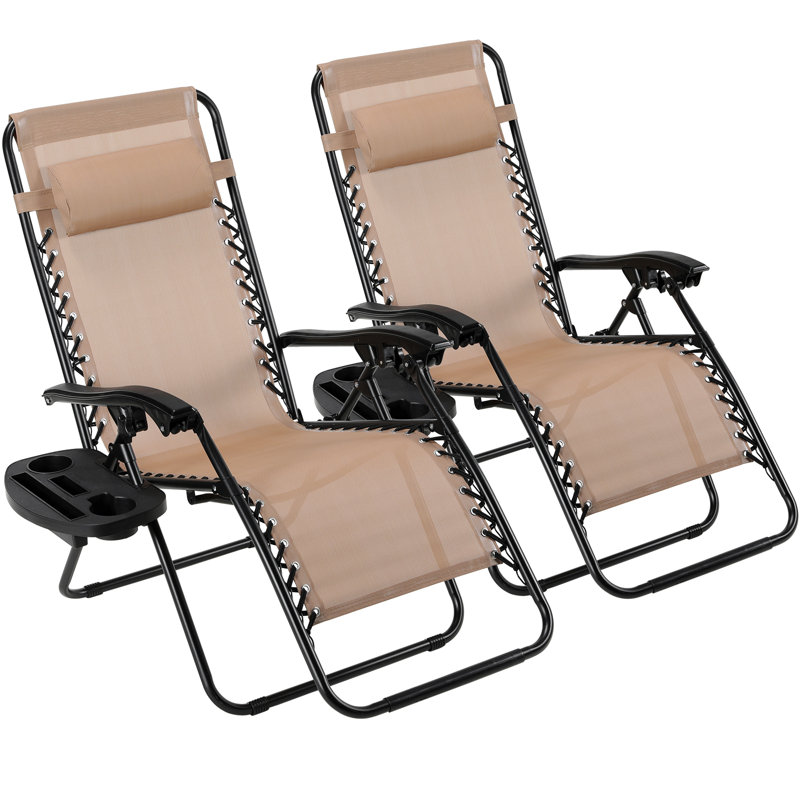 Zero Gravity Chair Set of 2, Outdoor Folding Lounge W/Detachable Headrest & Holder Tray, Adjustable PVC-coated polyester Lawn Reclining, No Assembly Required, for Patio, Backyard, Garden, Poolside,