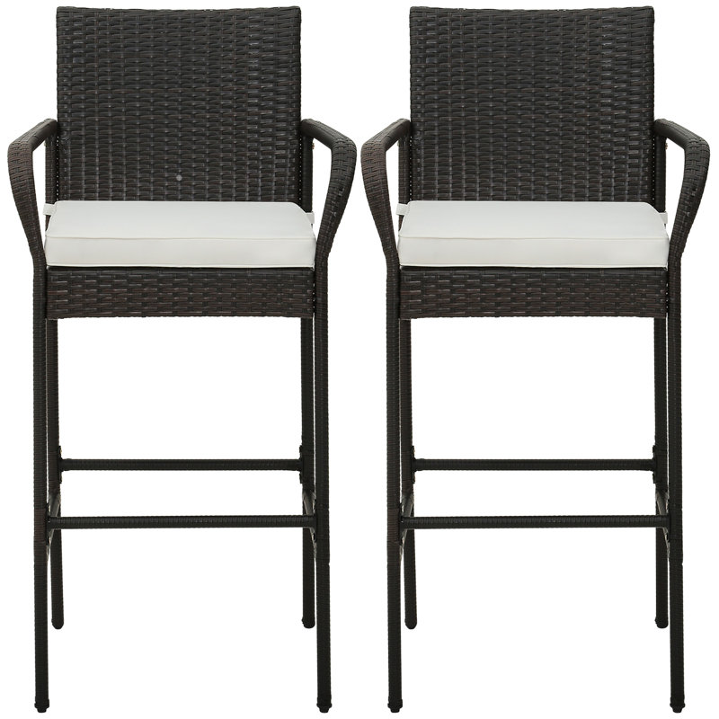 Bahoque Polyethylene (PE) Wicker Outdoor 29.5'' Bar Stool with Cushion
