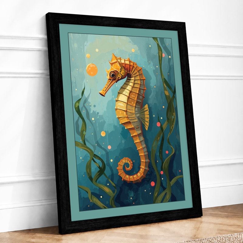 Striped Seahorse Coastal - Print, Black, A3 - 42.0 x 29.7 cm