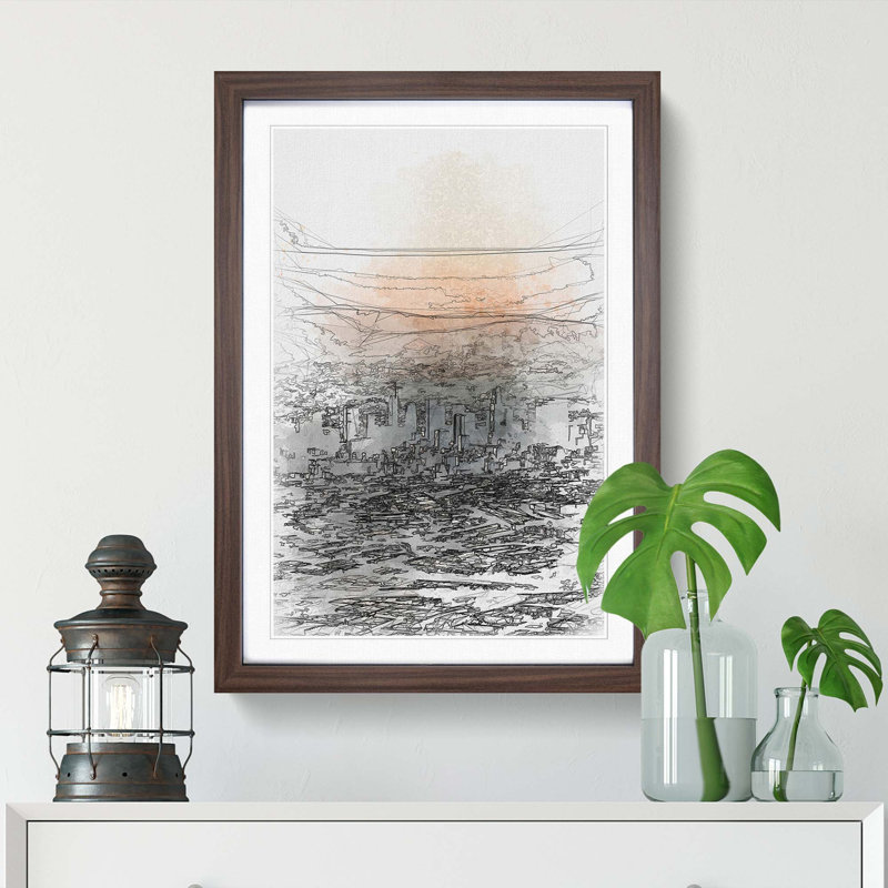 High over the Los Angeles Skyline in Abstract - Picture Frame Graphic Art Print, 65cm H x 48cm W x 2cm D, Walnut Framed