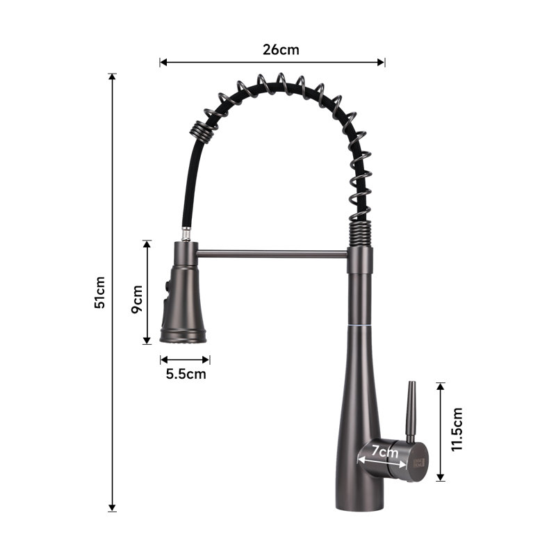 Belfry Kitchen Pull Out Kitchen Faucet, Black/Grey