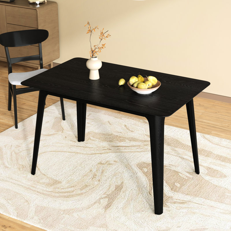 Table de salle à manger Mid-Century moderne en bois d'hévéa avec pieds noirs, plateau en faux grain de bois riche, taille idéale l 46,76 po x P 28,9 po, limite de poids de 250 lb, cadre rectangulaire à installation rapide, bords arrondis lisses, plateau