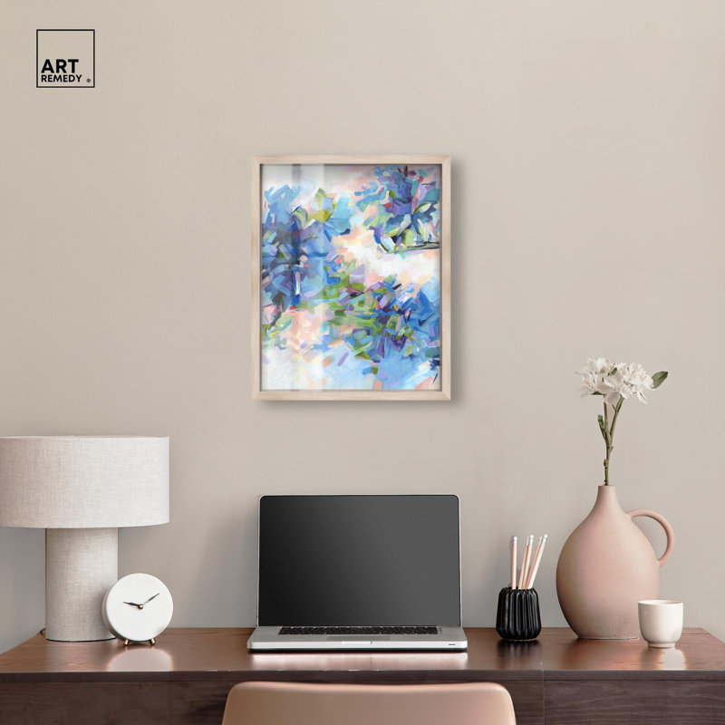 «Blue Botanicals Shadowbox Print Western Floral Art» par Art Remedy, Crème, crème, H 21 po x l 17 po