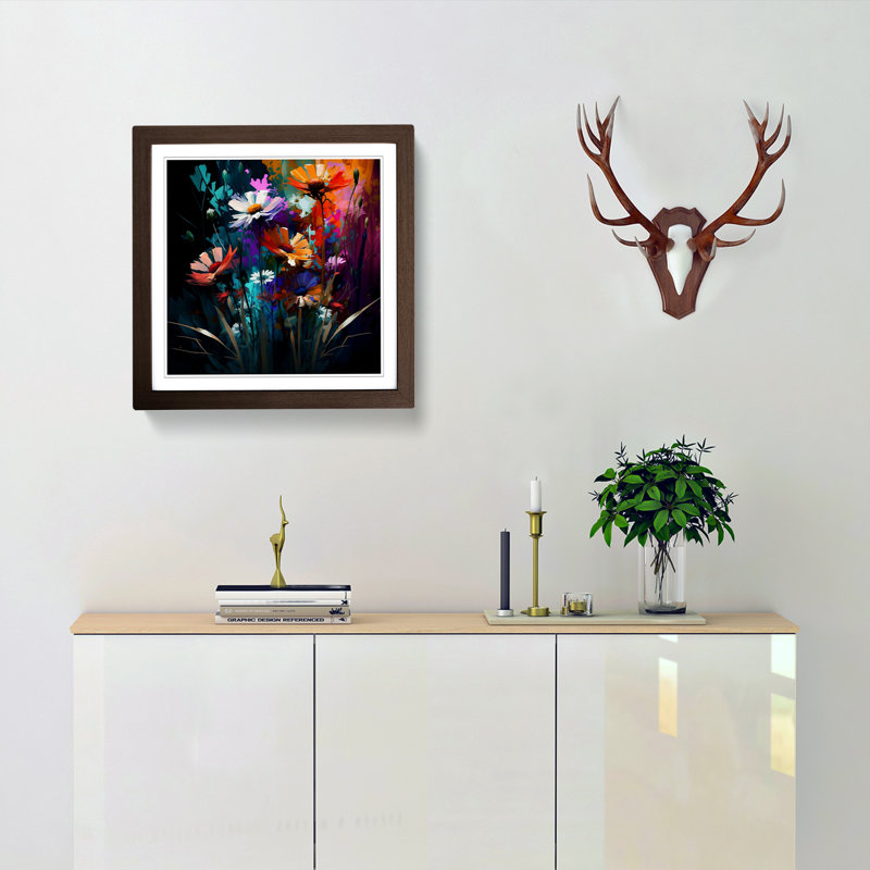Wildflowers Expressionism - Single Picture Frame Print on Wood, Walnut