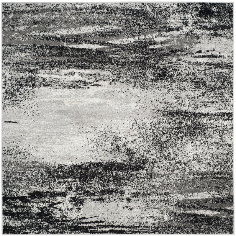 Tapis à motif abstrait Algonquin Performance, Carré 8 pi, Silver/Gray
