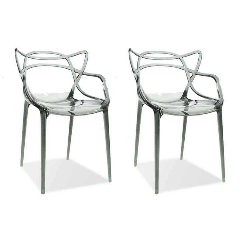 Black Solid back Plastic Chair(Set of 2)
