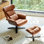 Fauteuil inclinable et pivotant en cuir véritable
