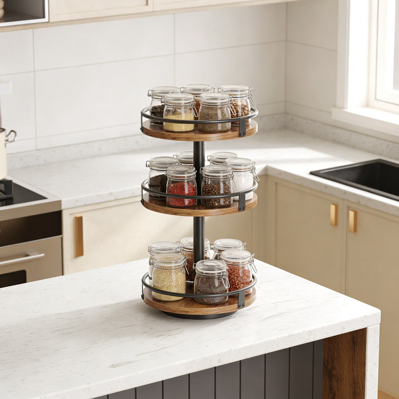 Étagère à épices rotative à 3 niveaux avec table tournante à 360 degrés, rangement vertical peu encombrant pour comptoir de cuisine, meuble-lavabo et table de salle à manger