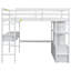 Lit mezzanine double avec bureau intégré, tiroirs et tablettes de rangement, blanc