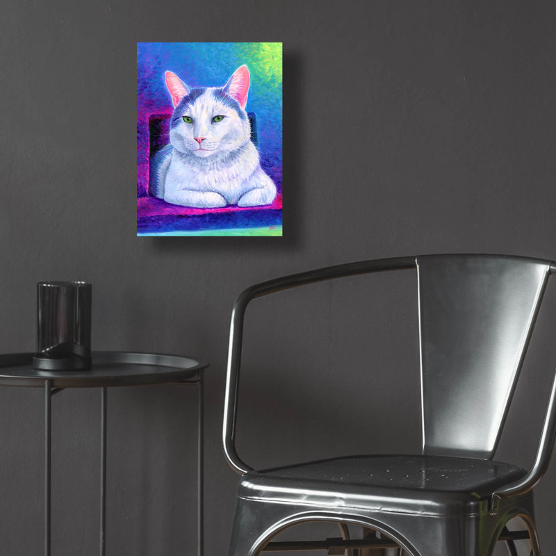 «Rainbow White Cat» par Rebecca Wang, art mural en verre acrylique, H 16 po x l 12 po x P 0,13 po