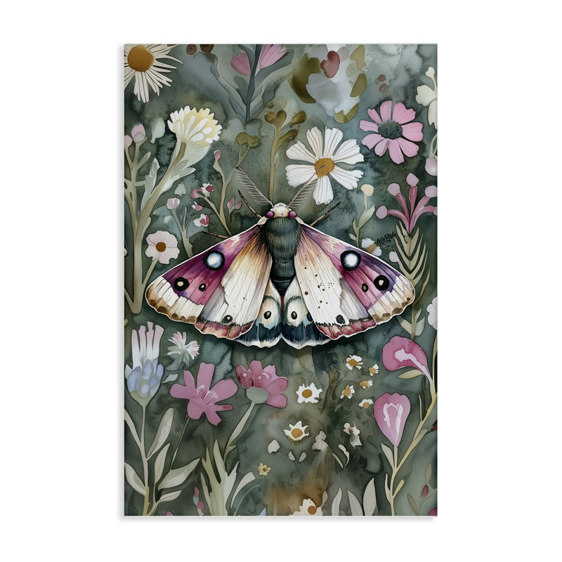 Magnifique toile de papillon sur fond floral, design par The Dutch Lady, H 24 po x l 16 po