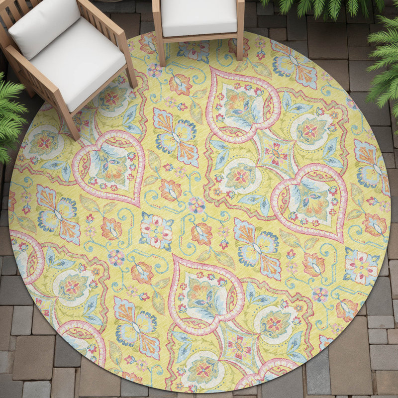 Machine Washable Indoor/Outdoor Husby ACN2207 Bohemian Rug, Round 8'