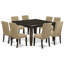Cet ensemble de salle à manger 9 pièces comprend une table carrée avec feuille papillon et 8 chaises Parson rembourrées en tissu brun, Cappuccino-104019234