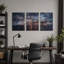 «Stormy City Skyline with Lightning Over Water», ensemble de 3 toiles murales-1525852468