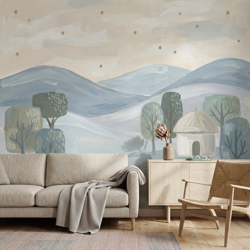 Papier peint pastel paysage décoratif Rolling Hills, 100 po x 96 po, Peler et coller