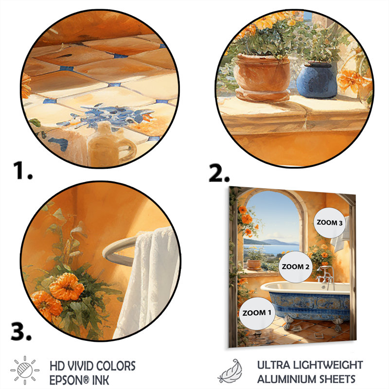 «Blue Italian Bath Serenity III», art mural en métal pour salle de bain, H 32 po x l 24 po x P 1 po