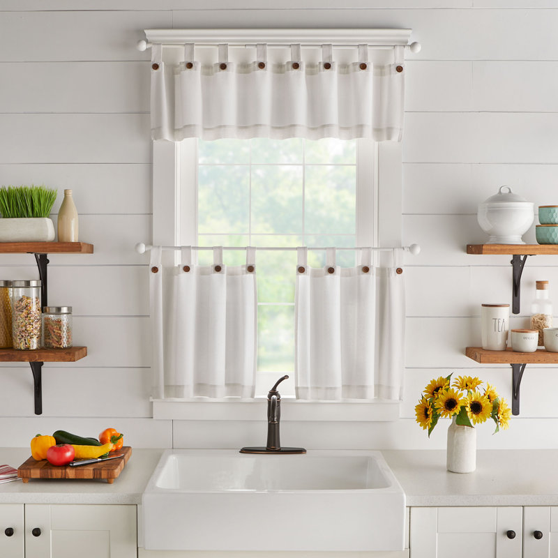 Rideau de cuisine en coton sur mesure Irmlinde, l 30 po x L 24 po, Blanc