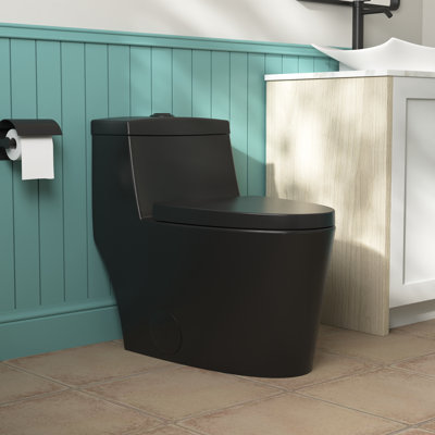 DeerValley Prism Dual-Flush Elongated One-Piece Toilet with Glazed Surface Lower Water Tank for Space Saving (Seat Included)