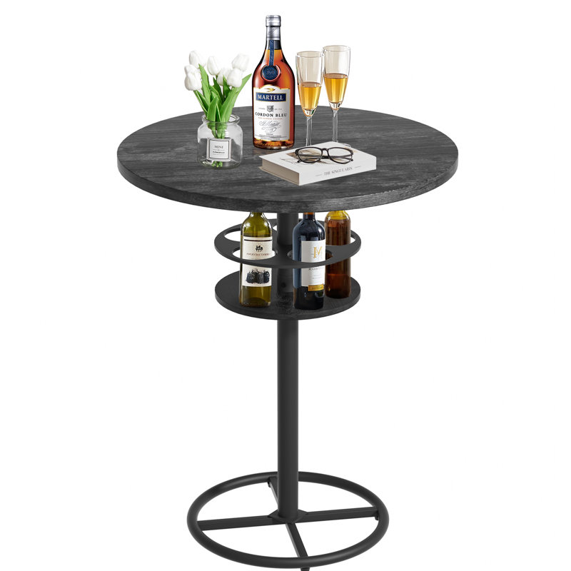 Raghul Round Metal Base Dining Table, Black/Black