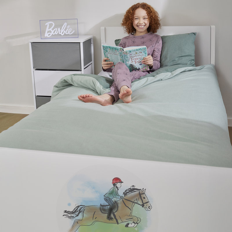 Kids White Single Bed – Horse Rider