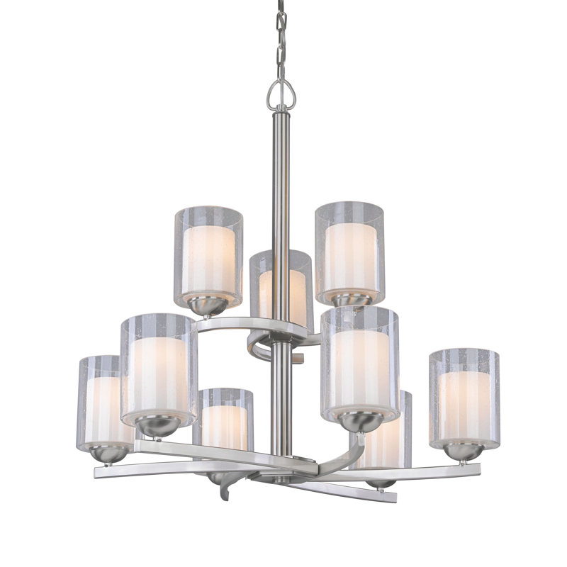 Lustre à niveaux ombrés 9 lumières Drusilla, Nickel satiné