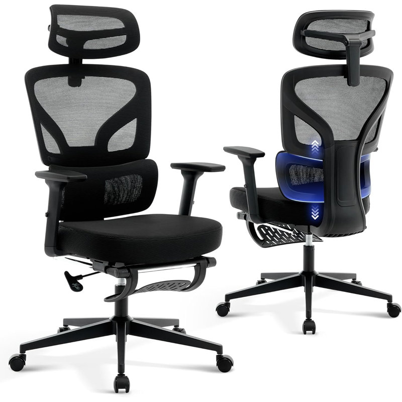 Ergonomic Office Chair, Desk Chair with 3D Lumbar Support, Adjustable Armrests, Headrest & Scratch-Free Wheels, Computer Chair with 140 kg Weight Capacity, Comfortable Swivel Chair for Office