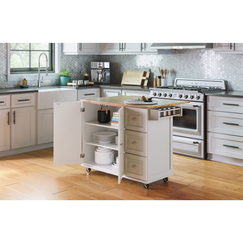 Arlonda Solid Wood Top Kitchen Cart, Off White