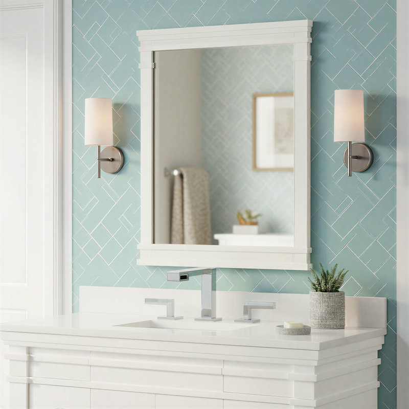 Lankford Wood Mirror, 28 x 1.25 x 30, White