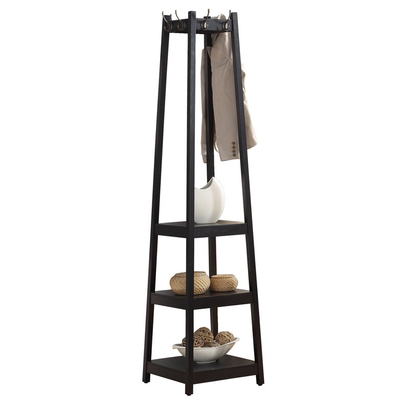 Vassen Coat Rack W/ 3-Tier Storage Shelves In Black Finish, Black