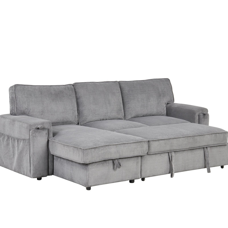 Canapé-lit modulaire contemporain à 3 po avec poches de rangement et porte-gobelets - gris, Grey