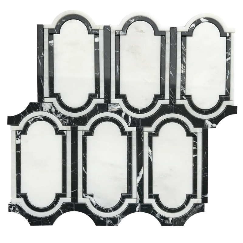 Windows Pattern Oriental Black & White 12-In X 12-In Waterjet Mosaic Floor And Wall Tile(1-Sq. Ft/ Piece)