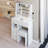 29.2" Small Size Left Drawer Desktop Vanity Table, Cushioned Stool, Large Sliding, Touch Control, Tri-Color Switching, Brightness Adjust LED Mirror, High Capacity Storage, Suitable For Small Space-302989297