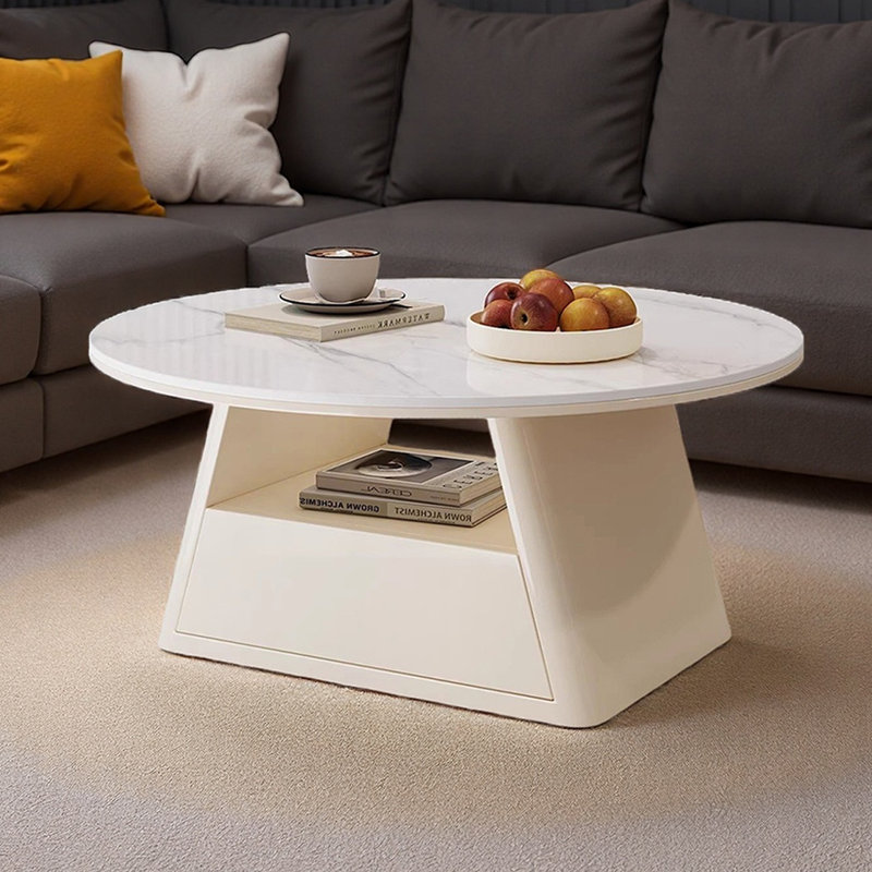 Table basse italienne de style crème minimaliste, Blanc, Blanc / Gris, H 15,74 po x L 35,43 po x l 35,43 po