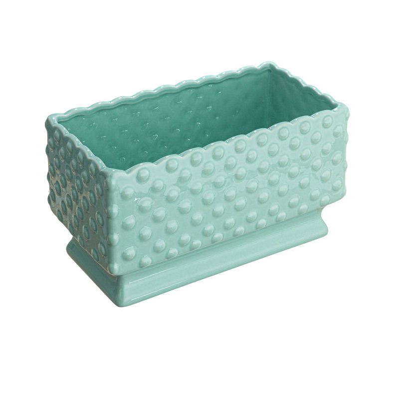 Pot à fleurs en céramique avec bordure festonnée et pois, Menthe