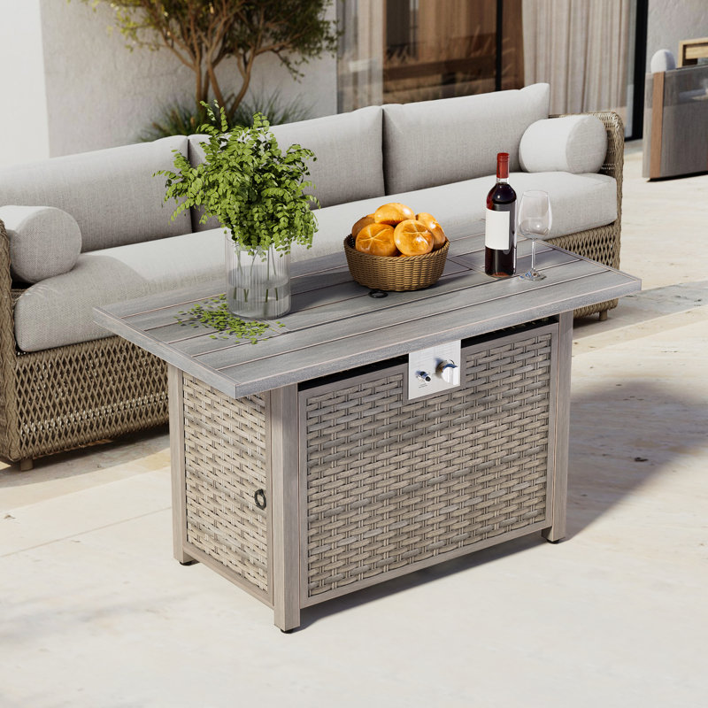 Table de foyer d'extérieur au propane H 25,2 po x l 43 po, Marron clair