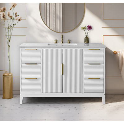 Lissandra 48" Single Bathroom Vanity In White With Engineered Stone Top