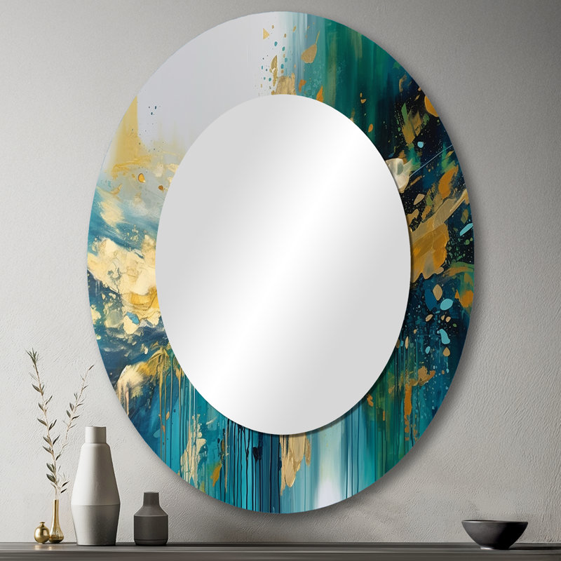 Golden Explosion Triangles IV - Modern Oval Wall Mirror, 43" x 33"
