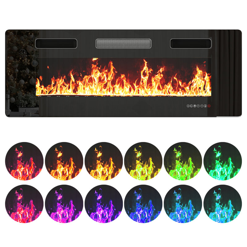 36" Ultra Thin Electric Recessed Wall Mounted Fireplace Heater with Timer Remote Black
