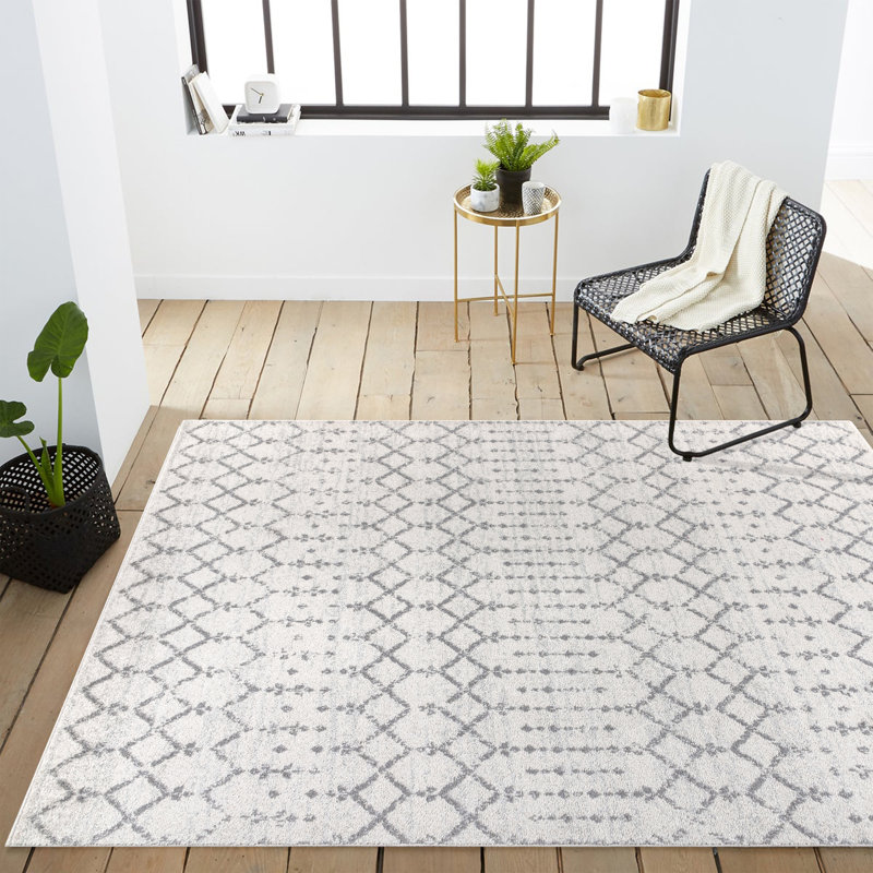 Kateshia Moroccan HYPE Boho Vintage Diamond Cream/Gray Rug, Rectangle 8'8" x 12'