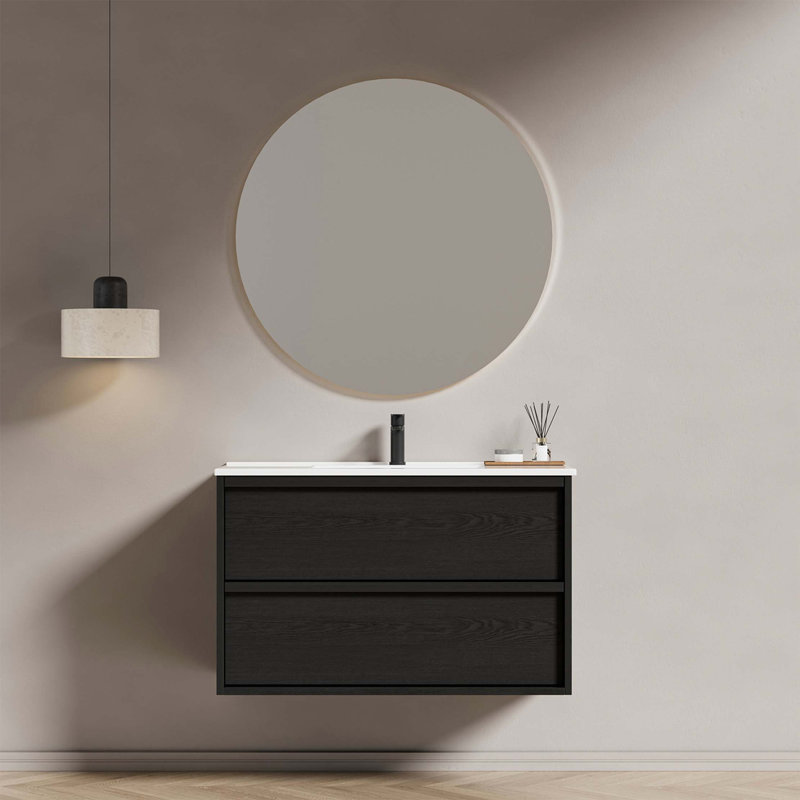 Meuble-lavabo moderne avec tiroirs de rangement, 35" W