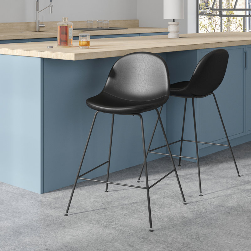 Oslo Upholstered Counter Stool with Metal Frame, Black