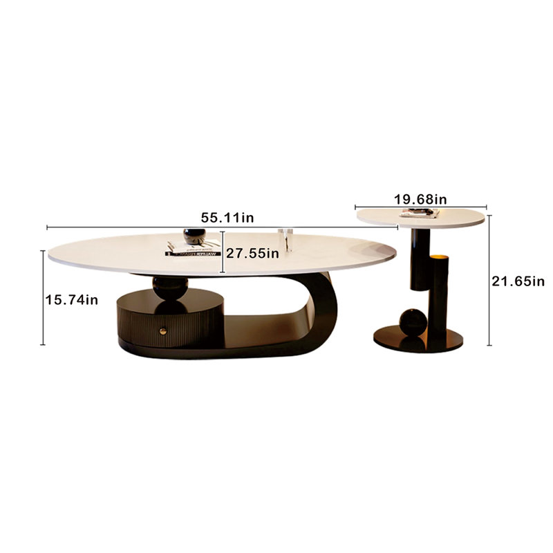 Tables gigognes à piédestal avec rangement, H 15,74 po x L 55,11 po x l 27,55 po, Blanc pur