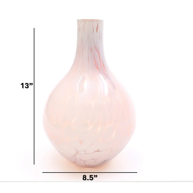Vase | Vase en verre blanc à éclaboussures blanches | Décoration décorative moderne | 8,5 x 13 po, Rubis