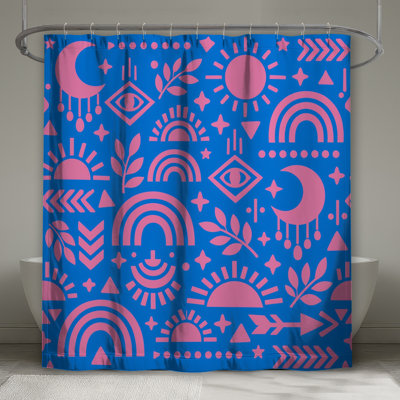 Rideaux de douche rose et bleu à motifs géométriques extra longs