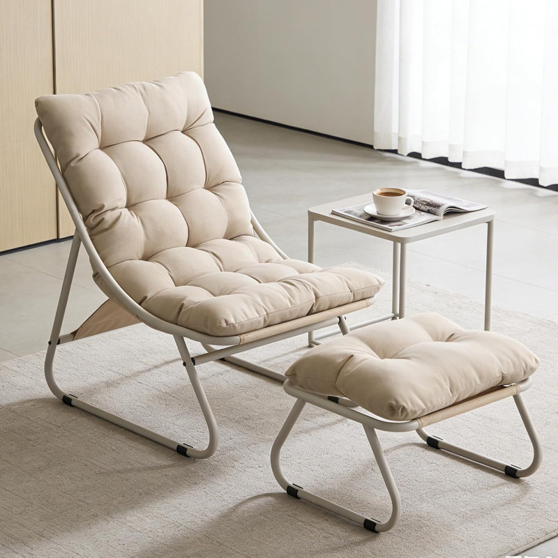 Chaise longue d'extérieur avec repose-pieds et coussins, Oléfine beige